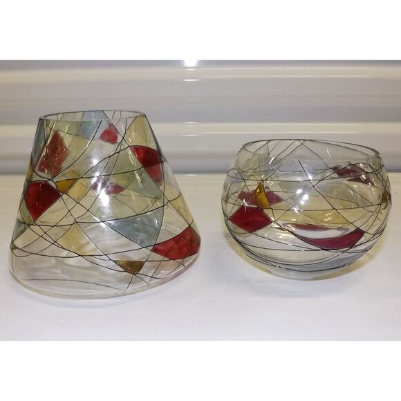 PartyLite Mosaic Calypso Jar Glass Candle Shade Vase & Lampshade Set Abstract - Picture 3 of 12